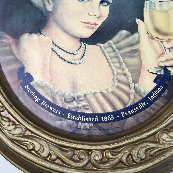 Vintage 1976 Sterling Beer Oval Sign Embossed Blonde Blue Eyed Woman Portrait - Picture 8 of 16